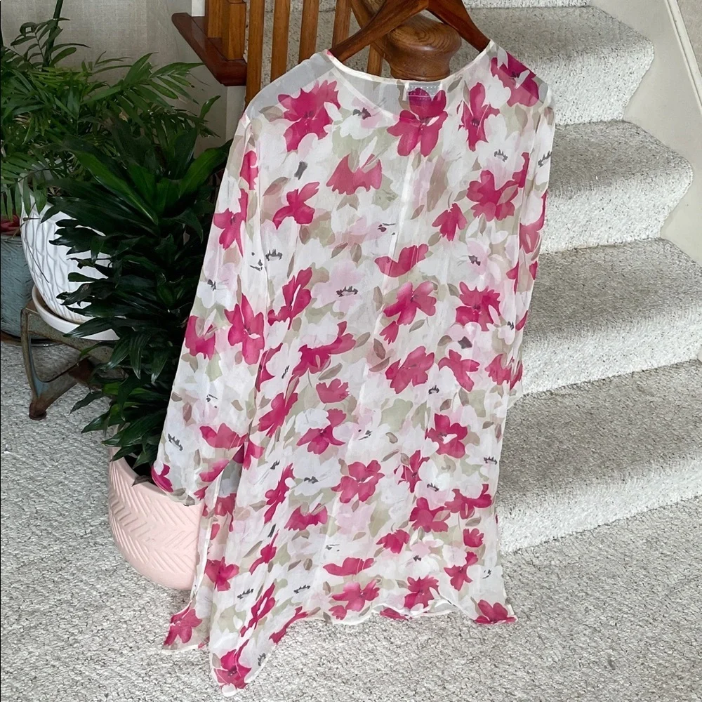 Robbie Bee Vintage 100% Silk Garden Inspired Floral Robe